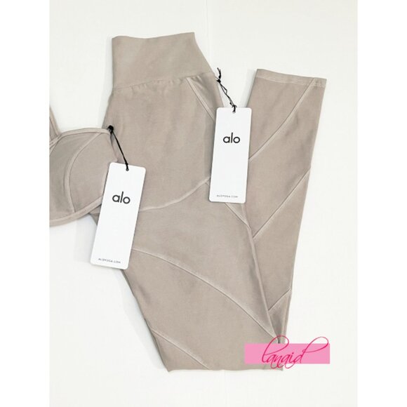 BUNDLE Alo Washed Alosoft Sunray Bra & High-Waist Legging Grey Sky Wash SET XS - Picture 12 of 16